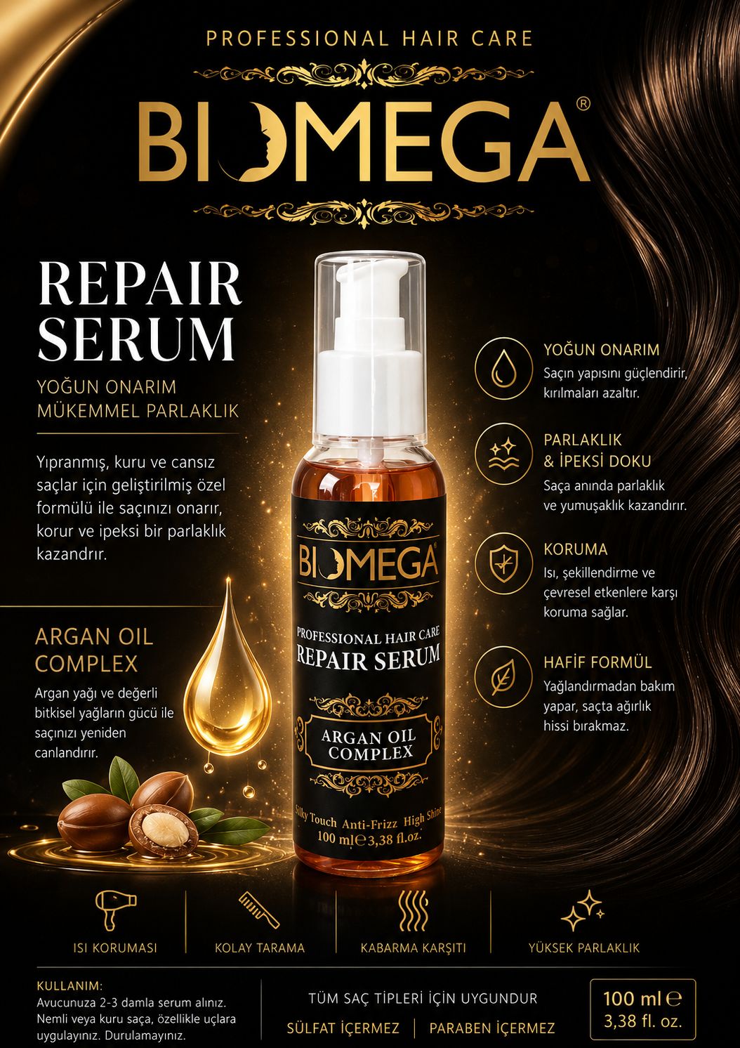 Biomega Argan Yağlı Saç Serumu – Yoğun Besleyici Bakım