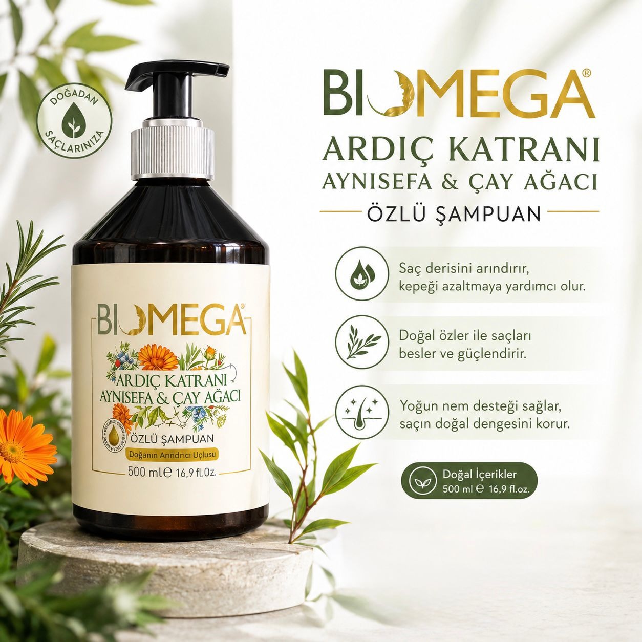 Biomega Ardıç Katranı Şampuanı – Kepek ve Saç Derisi Bakımı İçin Özel Formül