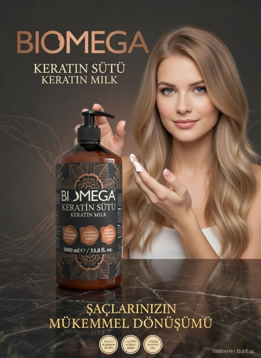 Biomega Keratin Sütü Saç Kremi – Keratin Milk 1000 ml | Durulanmaz Saç Bakım Sütü