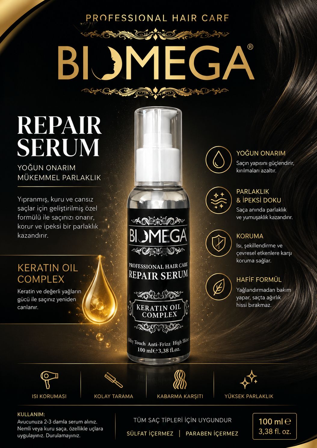Biomega Keratin Saç Serumu – Güçlü ve Pürüzsüz Saçlar